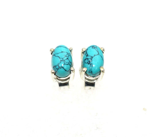 925 SOLID STERLING SILVER BLUE TURQUOISE STUD EARRING