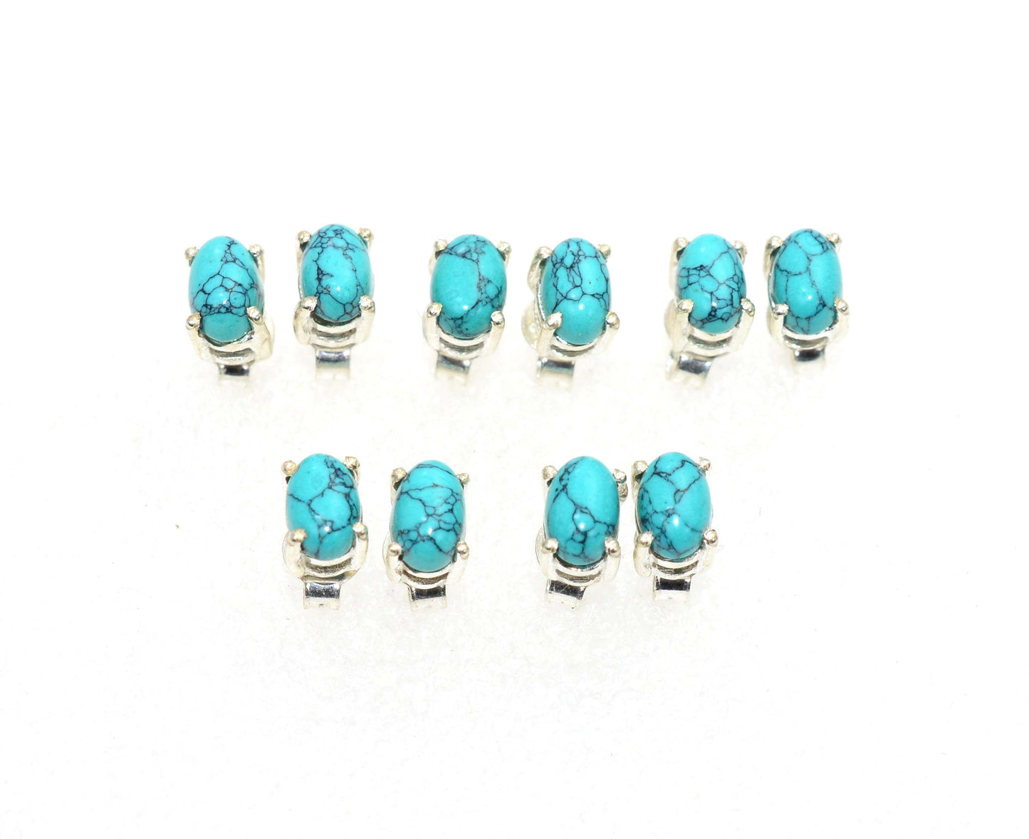 WHOLESALE 5PR 925 SOLID STERLING SILVER BLUE TURQUOISE STUD EARRING LOT