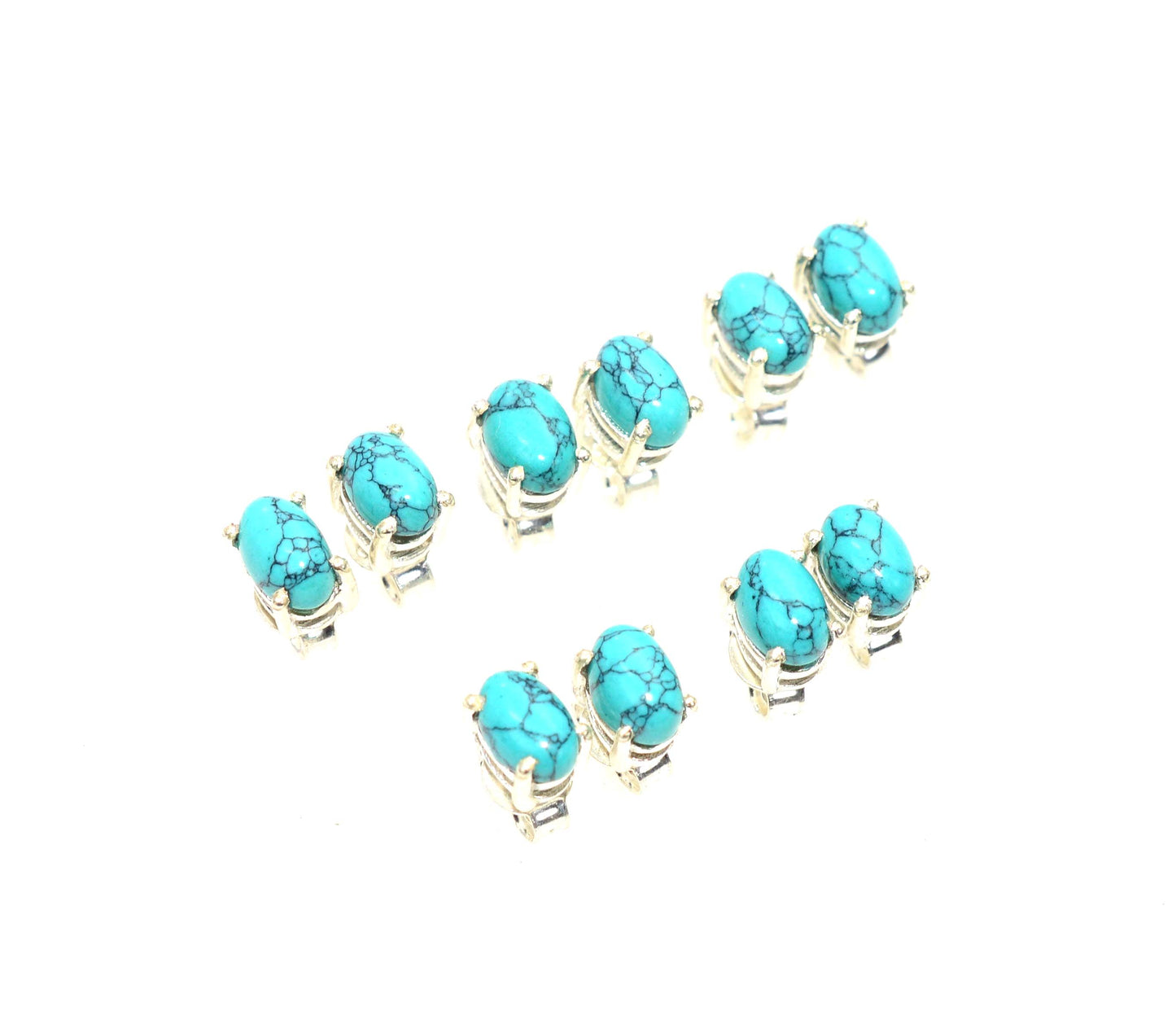 WHOLESALE 5PR 925 SOLID STERLING SILVER BLUE TURQUOISE STUD EARRING LOT