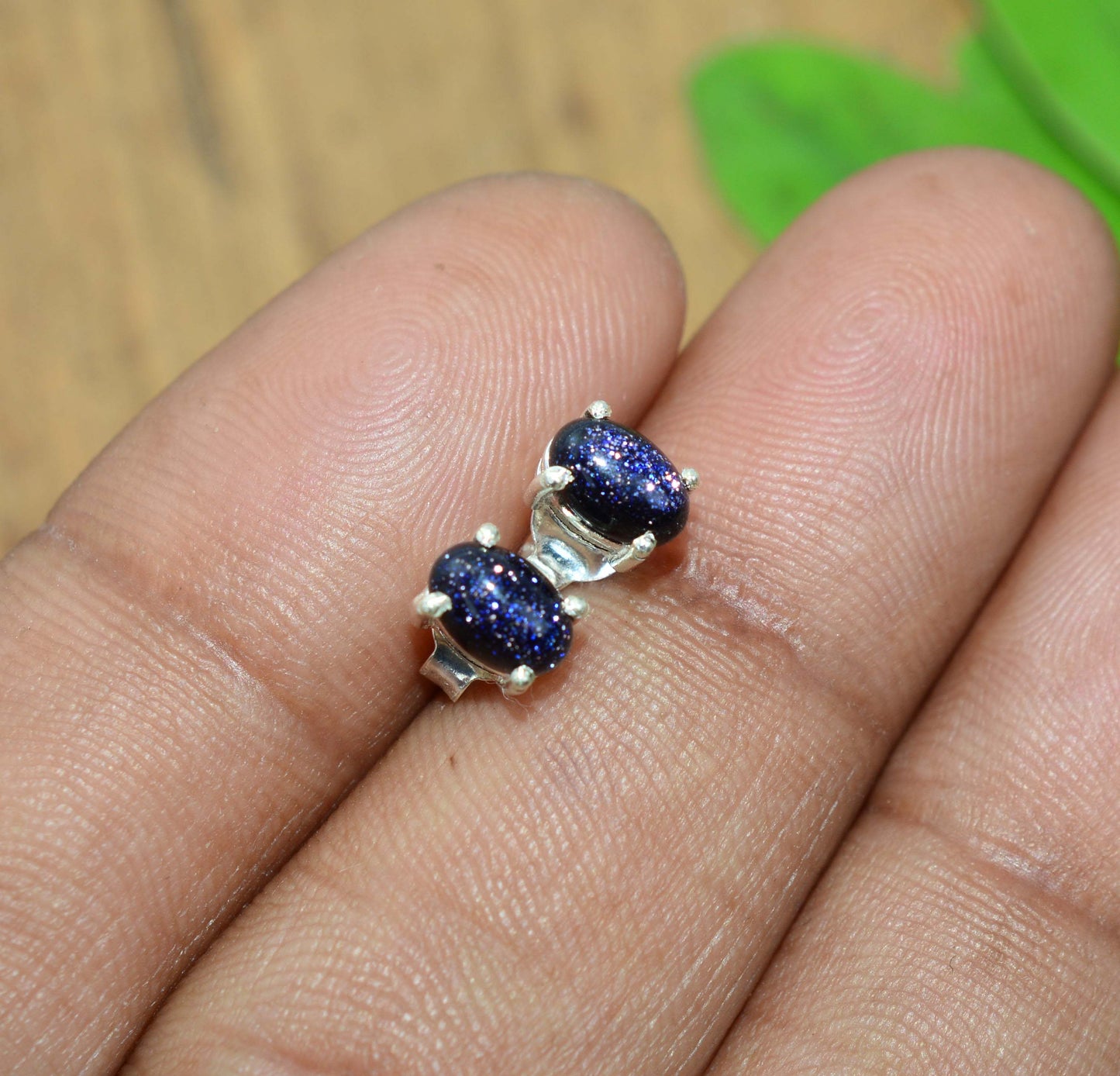 925 SOLID STERLING SILVER BLUE SUNSTONE STUD EARRING