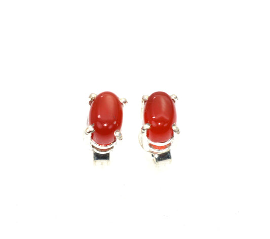 925 SOLID STERLING SILVER RED CARNELIAN STUD EARRING