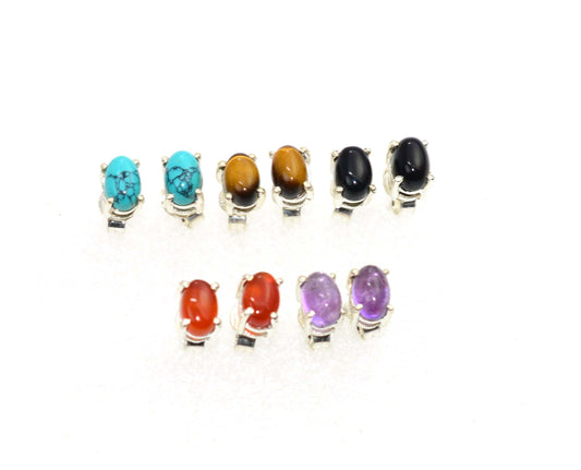 WHOLESALE 5PR 925 SOLID STERLING SILVER BLACK ONYX MIX STONE STUD EARRING LOT