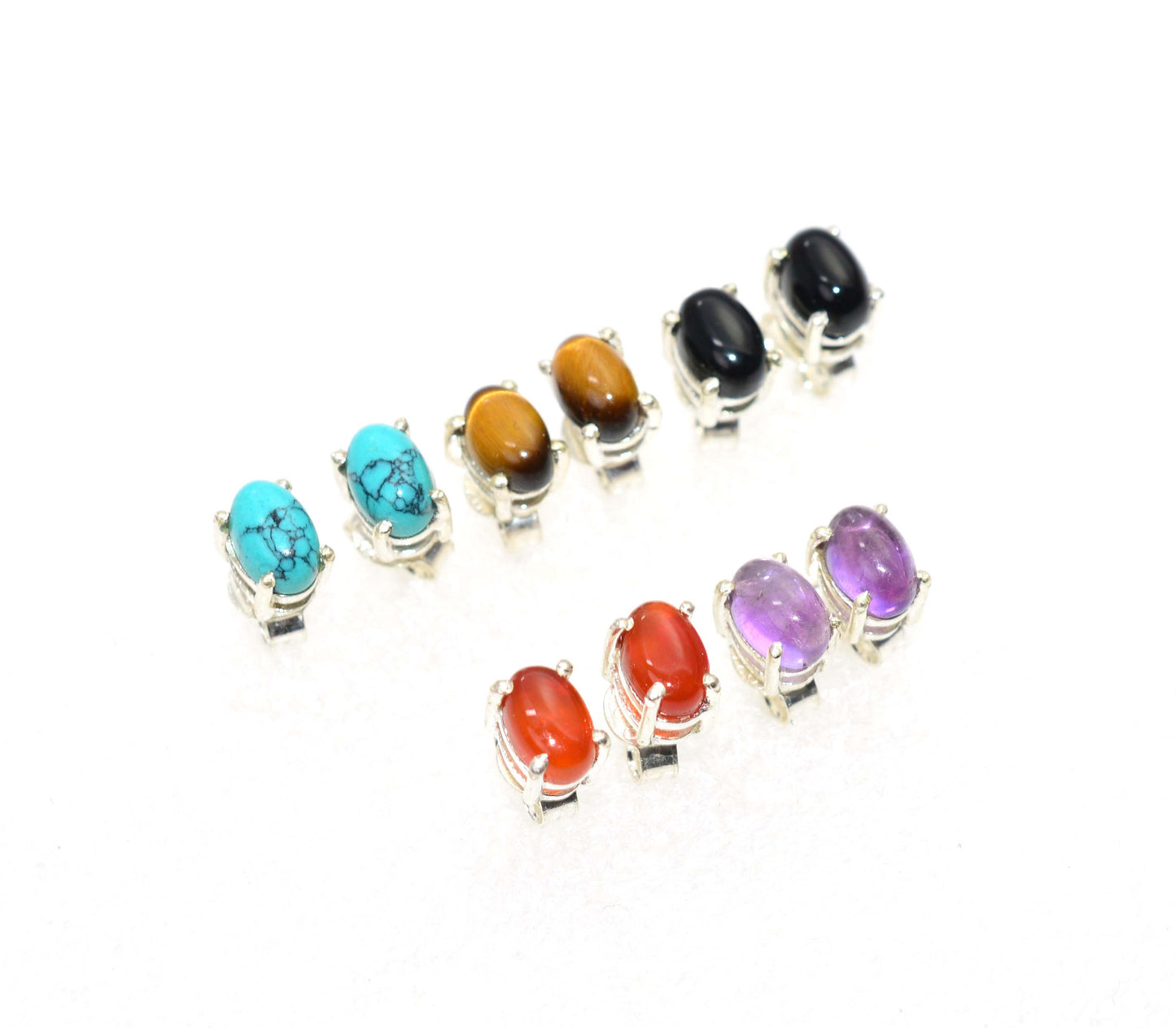 WHOLESALE 5PR 925 SOLID STERLING SILVER BLACK ONYX MIX STONE STUD EARRING LOT