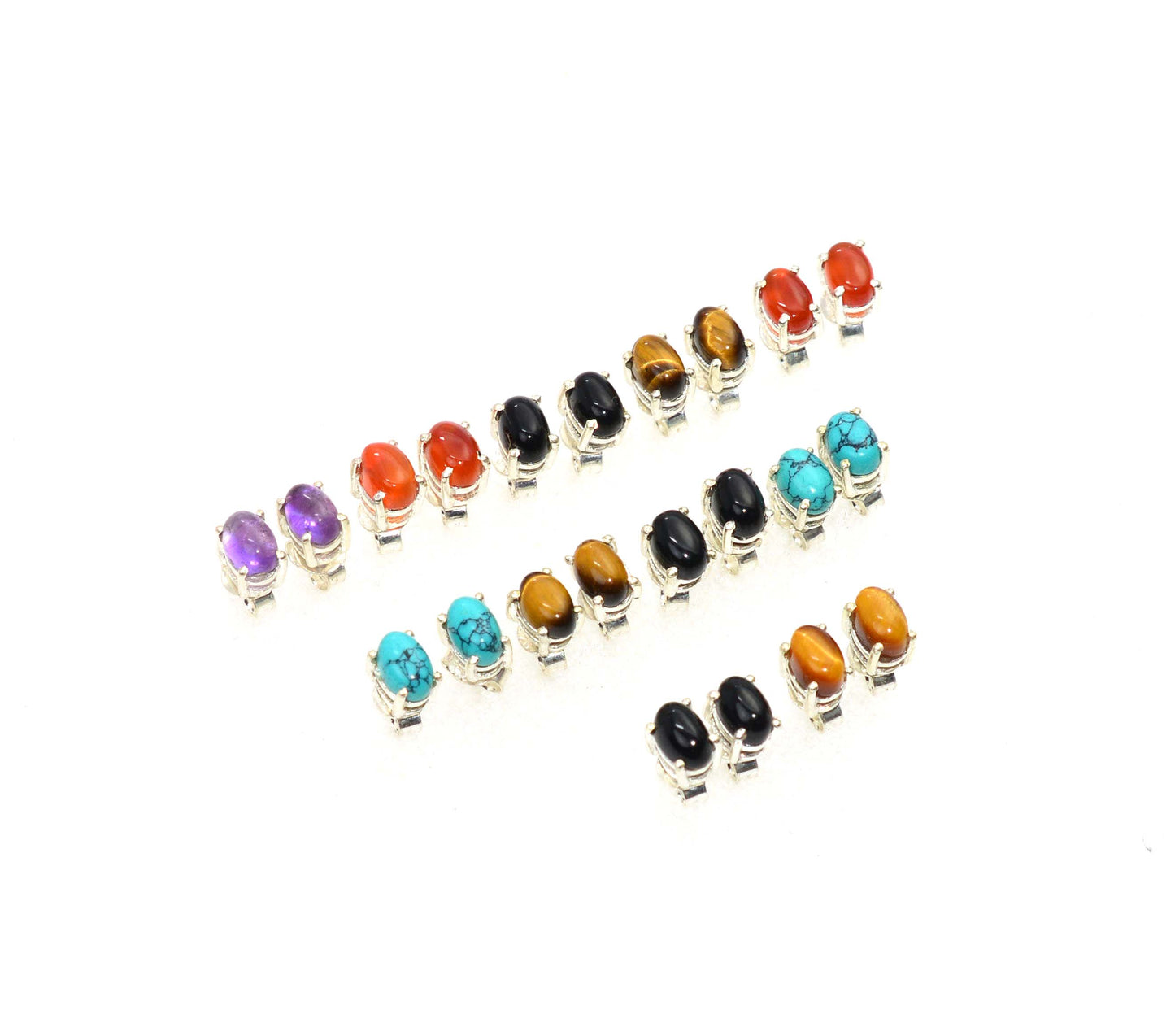 WHOLESALE 11PPR 925 SOLID STERLING SILVER BLACK ONYX MIX STONE STUD  LOT