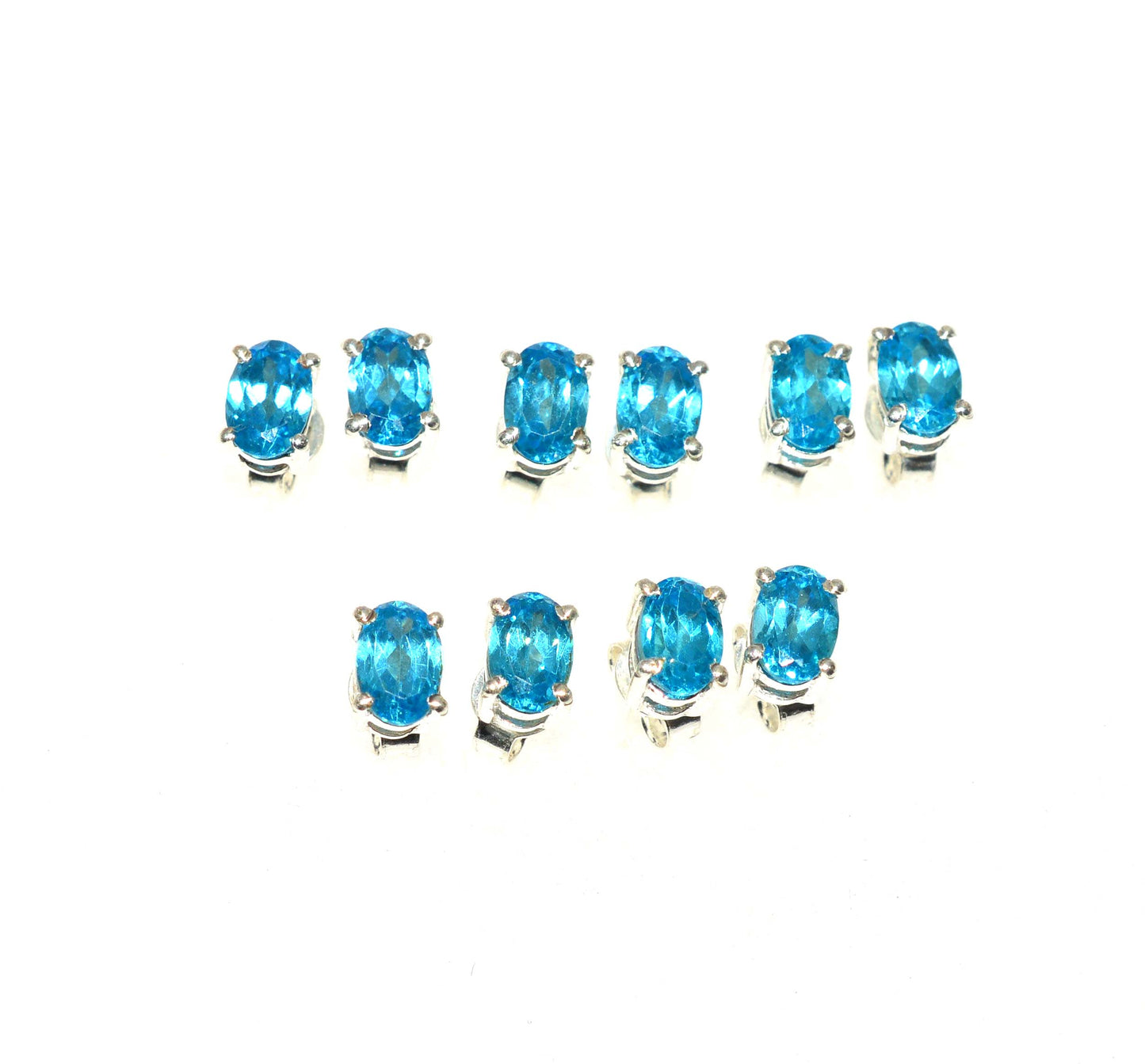 WHOLESALE 5PR 925 SOLID STERLING SILVER CUT BLUE TOPAZ STUD EARRING LOT