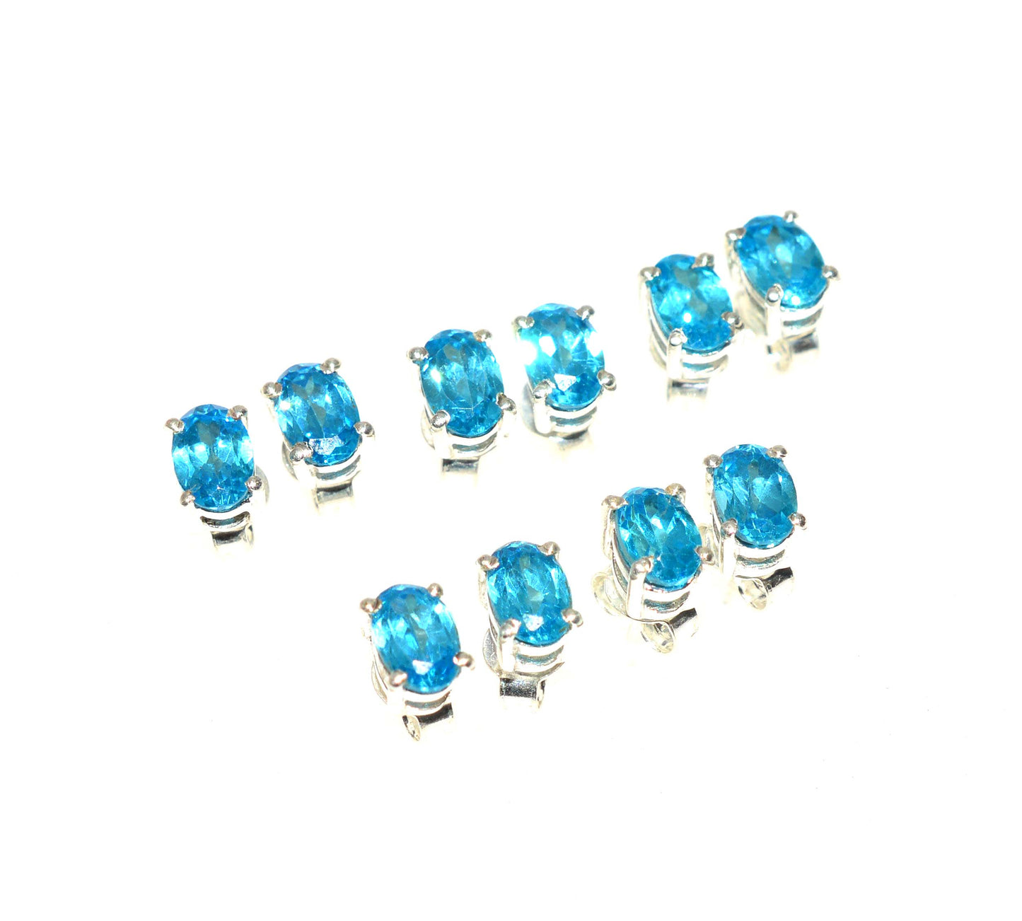 WHOLESALE 5PR 925 SOLID STERLING SILVER CUT BLUE TOPAZ STUD EARRING LOT