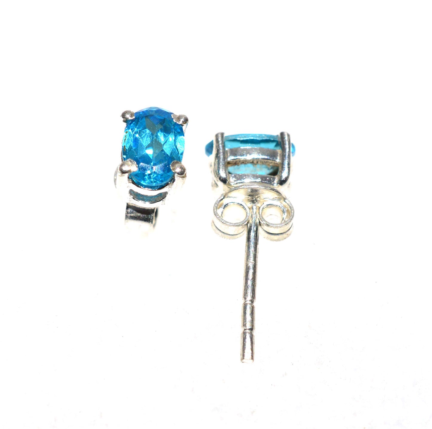 WHOLESALE 5PR 925 SOLID STERLING SILVER CUT BLUE TOPAZ STUD EARRING LOT