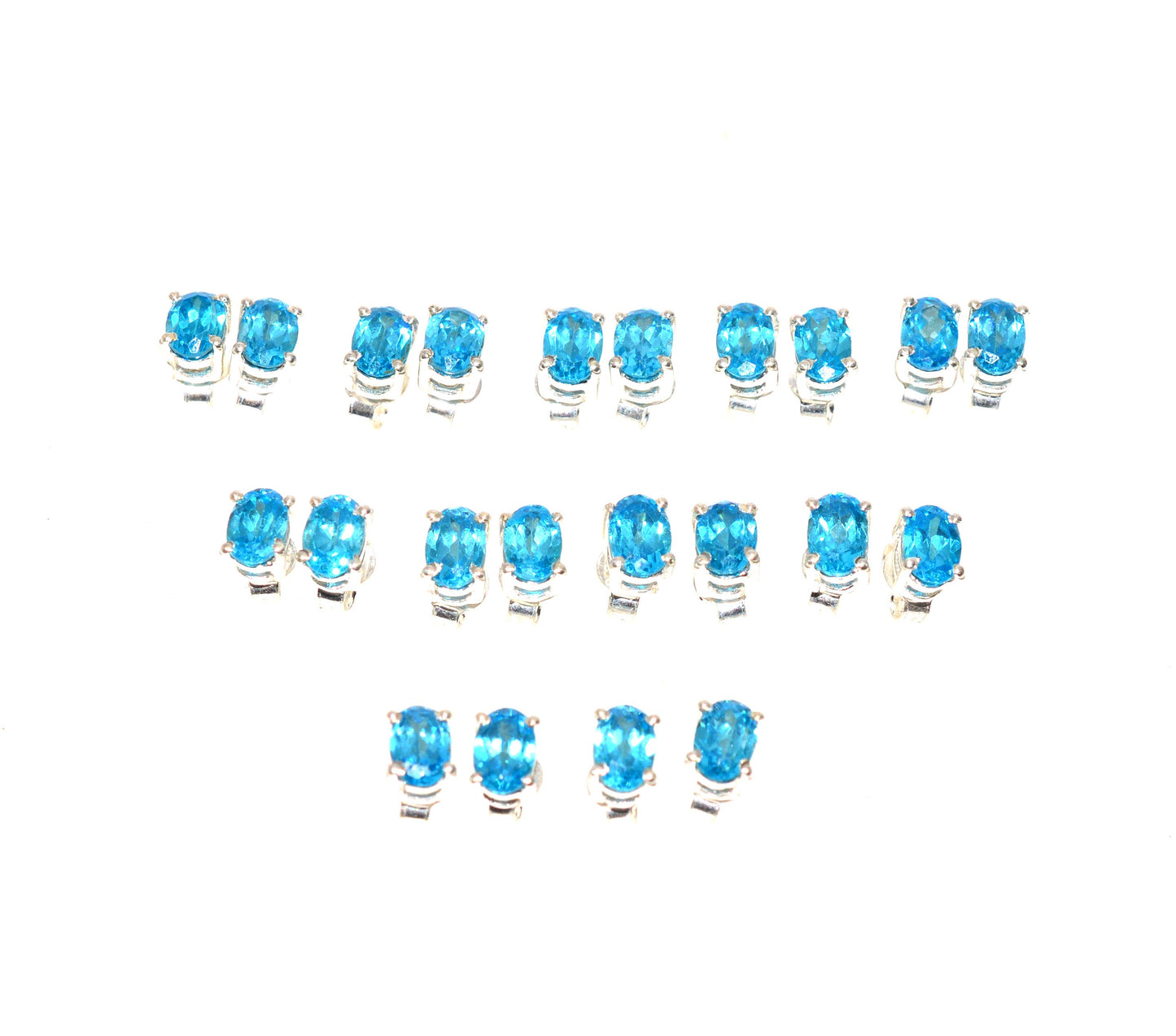 WHOLEESALE 11PR 925 SOLID STERLING SILVER CUT BLUE TOPAZ STUD EARRING LOT