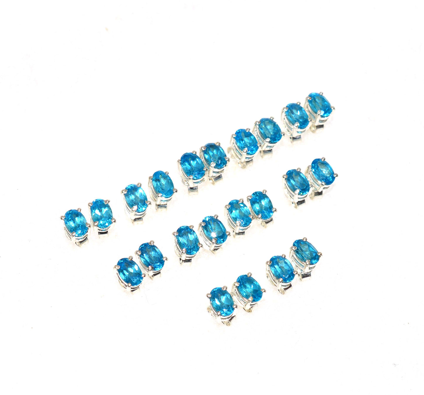 WHOLEESALE 11PR 925 SOLID STERLING SILVER CUT BLUE TOPAZ STUD EARRING LOT