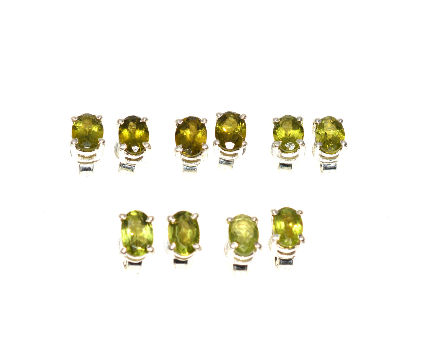 WHOLESALE 5PR 925 SOLID STERLING SILVER CUT GREEN PERIDOT STUD EARRING LOT