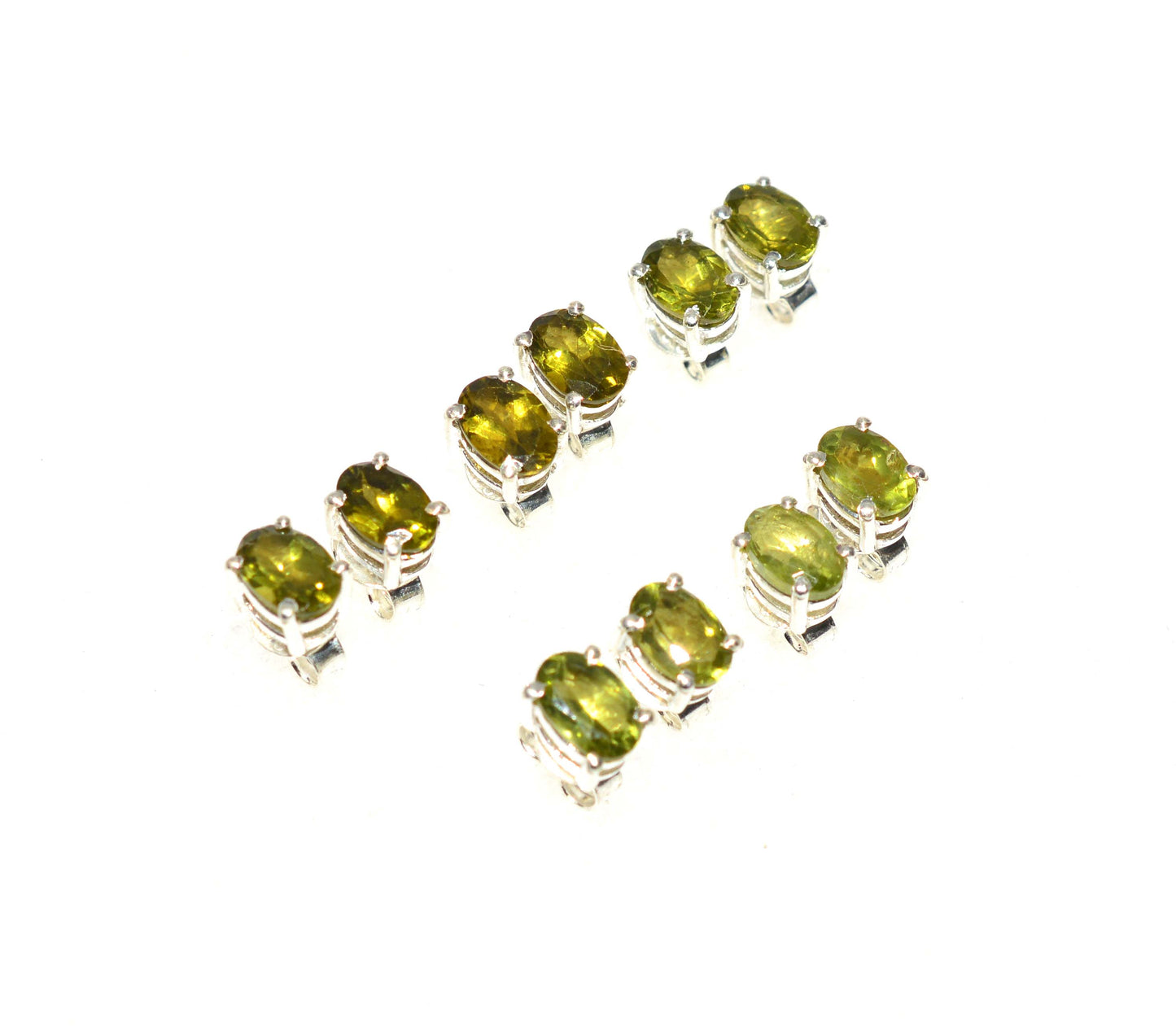 WHOLESALE 5PR 925 SOLID STERLING SILVER CUT GREEN PERIDOT STUD EARRING LOT