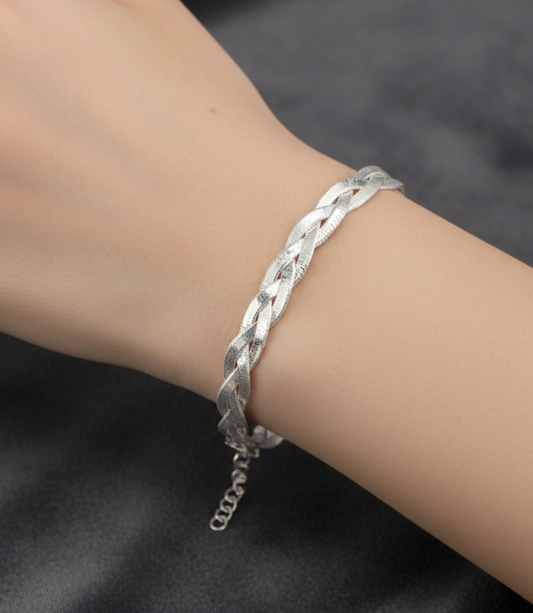 925 Solid Sterling Plain Bracelet - 9 Inches