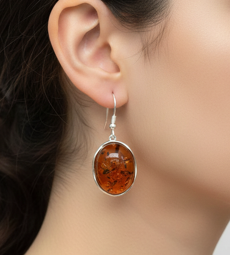 925 Solid Sterling Silver Natural Baltic Amber Hook Earring-1.6 Inches