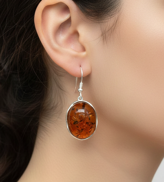 925 Solid Sterling Silver Natural Baltic Amber Hook Earring-1.6 Inches