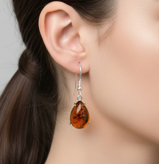 925 Solid Sterling Silver Natural Baltic Amber Hook Earring-1.4 Inches