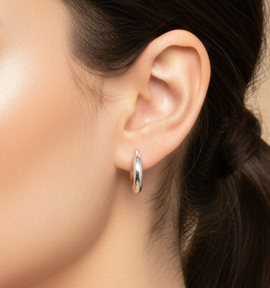 925 Solid Sterling Silver Plain Hoop Earring-0.7 Inch