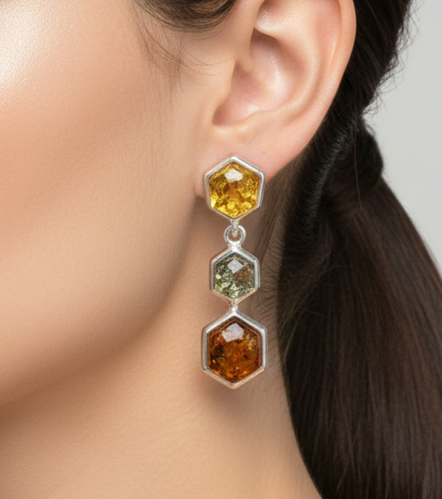 925 Solid Sterling Silver Natural Multi Baltic Amber Stud Earring-1.2 Inches