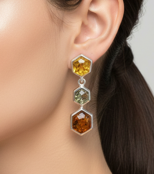 925 Solid Sterling Silver Natural Multi Baltic Amber Stud Earring-1.2 Inches