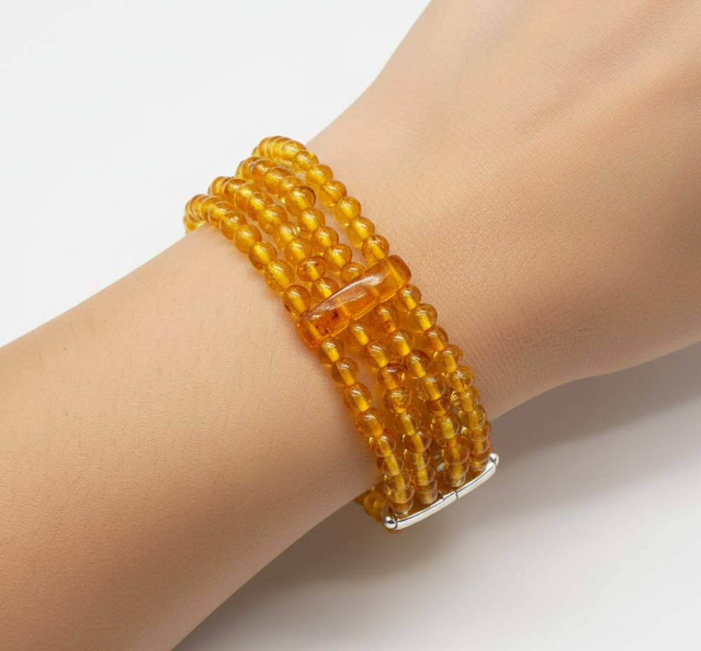 925 Solid Sterling Natural Baltic Amber Stretchable Bracelet