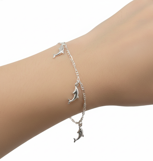 925 Solid Sterling Plain Fish Style Bracelet - 7.5 Inches