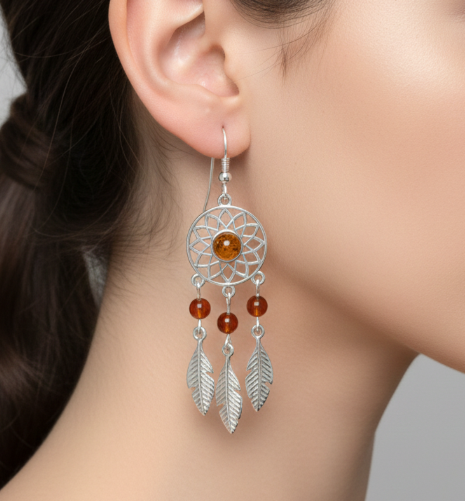 925 Solid Sterling Silver Natural Baltic Amber Hook Earring-2.3 Inches