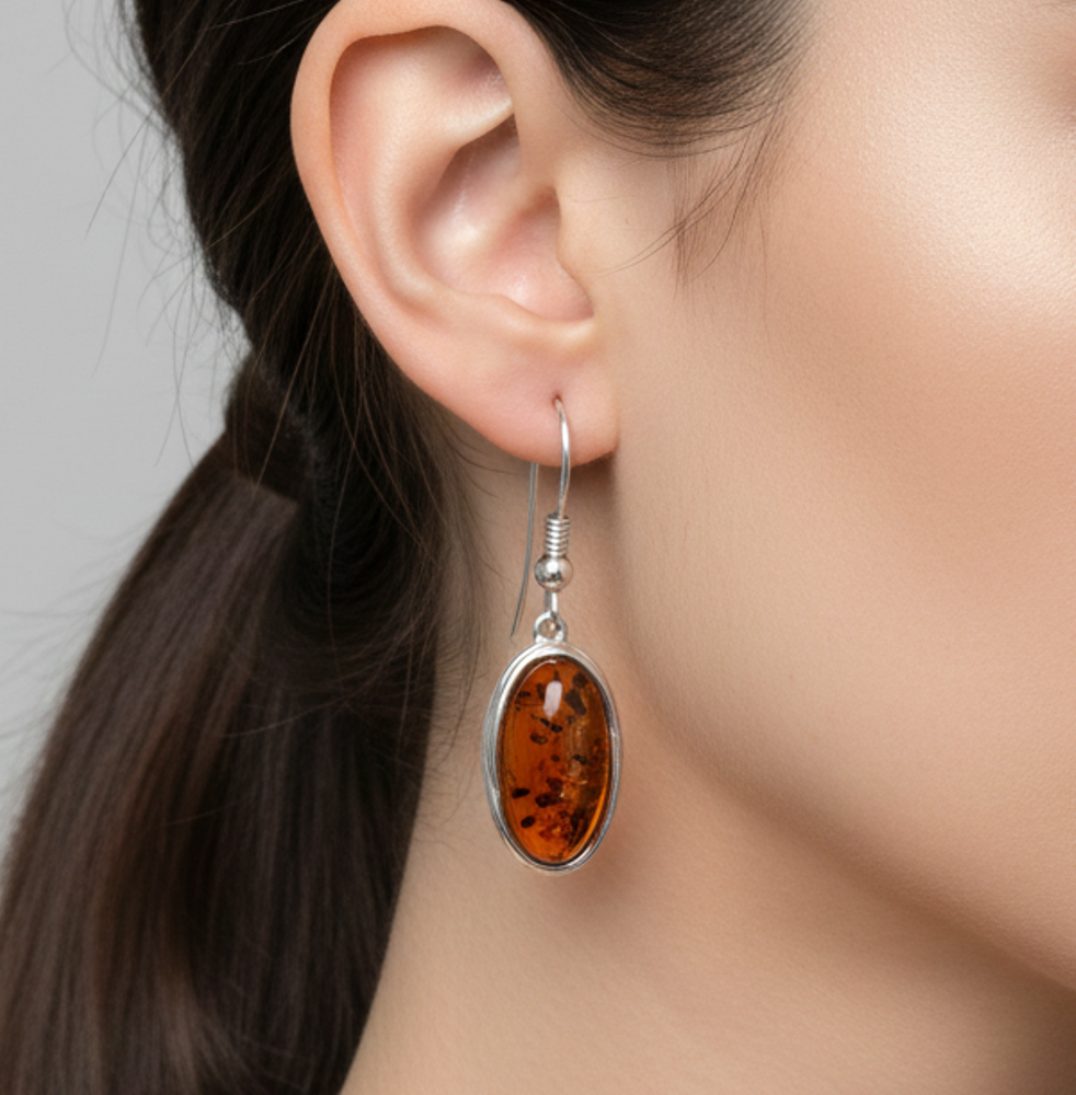 925 Solid Sterling Silver Natural Baltic Amber Hook Earring-1.4 Inches