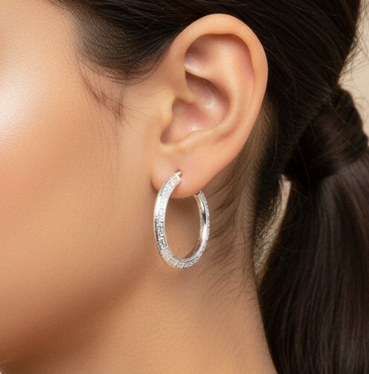 925 Solid Sterling Silver Plain Hoop Earring-1.3 Inch