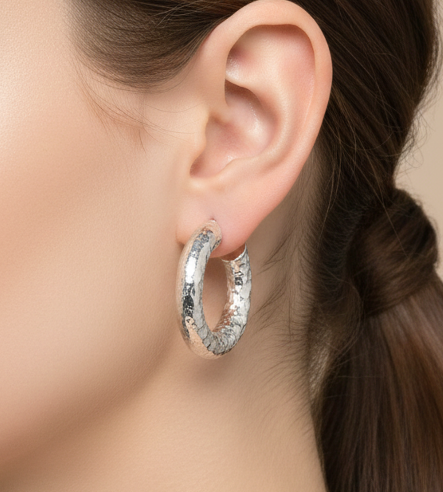 925 Solid Sterling Silver Plain Hoop Earring-1.6 Inch