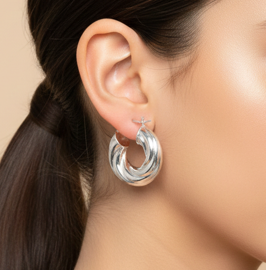 925 Solid Sterling Silver Plain Hoop Earring-1 Inch
