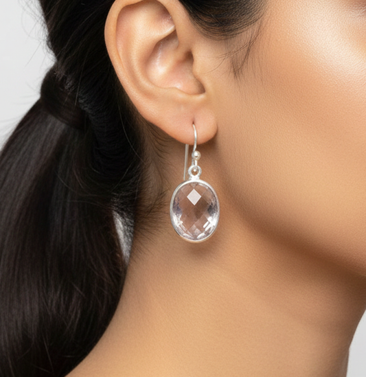 925 Solid Sterling Silver Faceted Peach Quartz Hook Earring-1.3 Inch