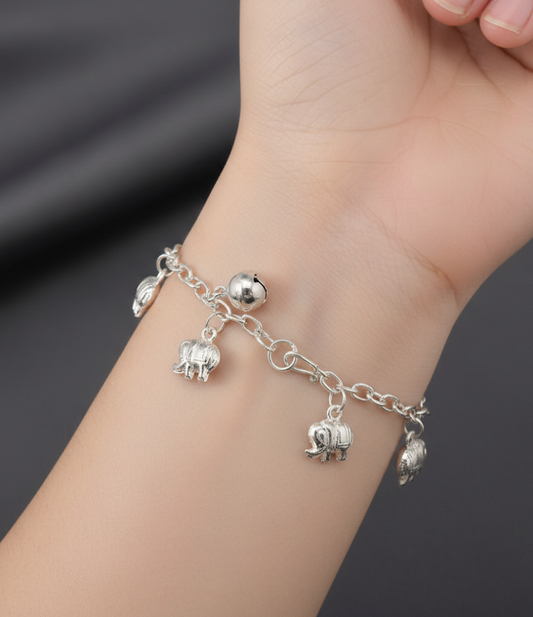 925 Solid Sterling Plain Elephant Style Bracelet - 7.2 Inches