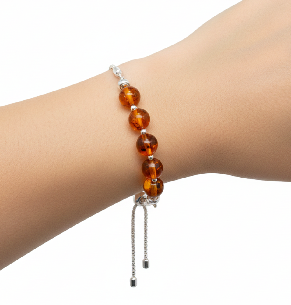 925 Solid Sterling Natural Baltic Amber Stretchable Bracelet