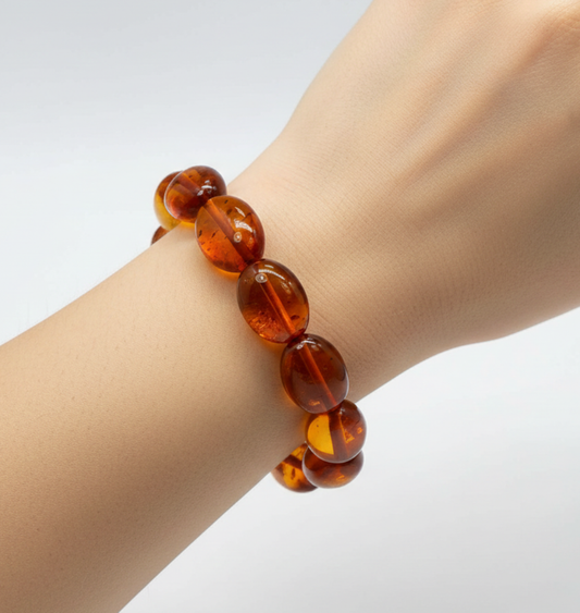 925 Solid Sterling Natural Baltic Amber Stretchable Bracelet