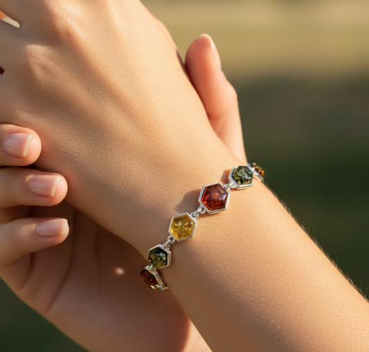 925 Solid Sterling Natural Baltic Amber Bracelet - 9 Inches