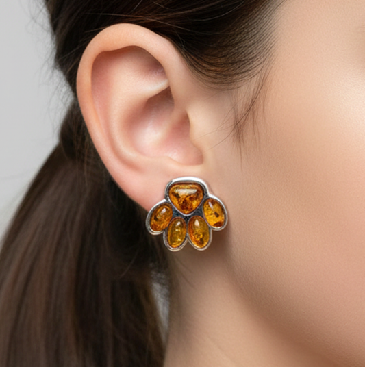 925 Solid Sterling Silver Natural Baltic Amber Stud Earring