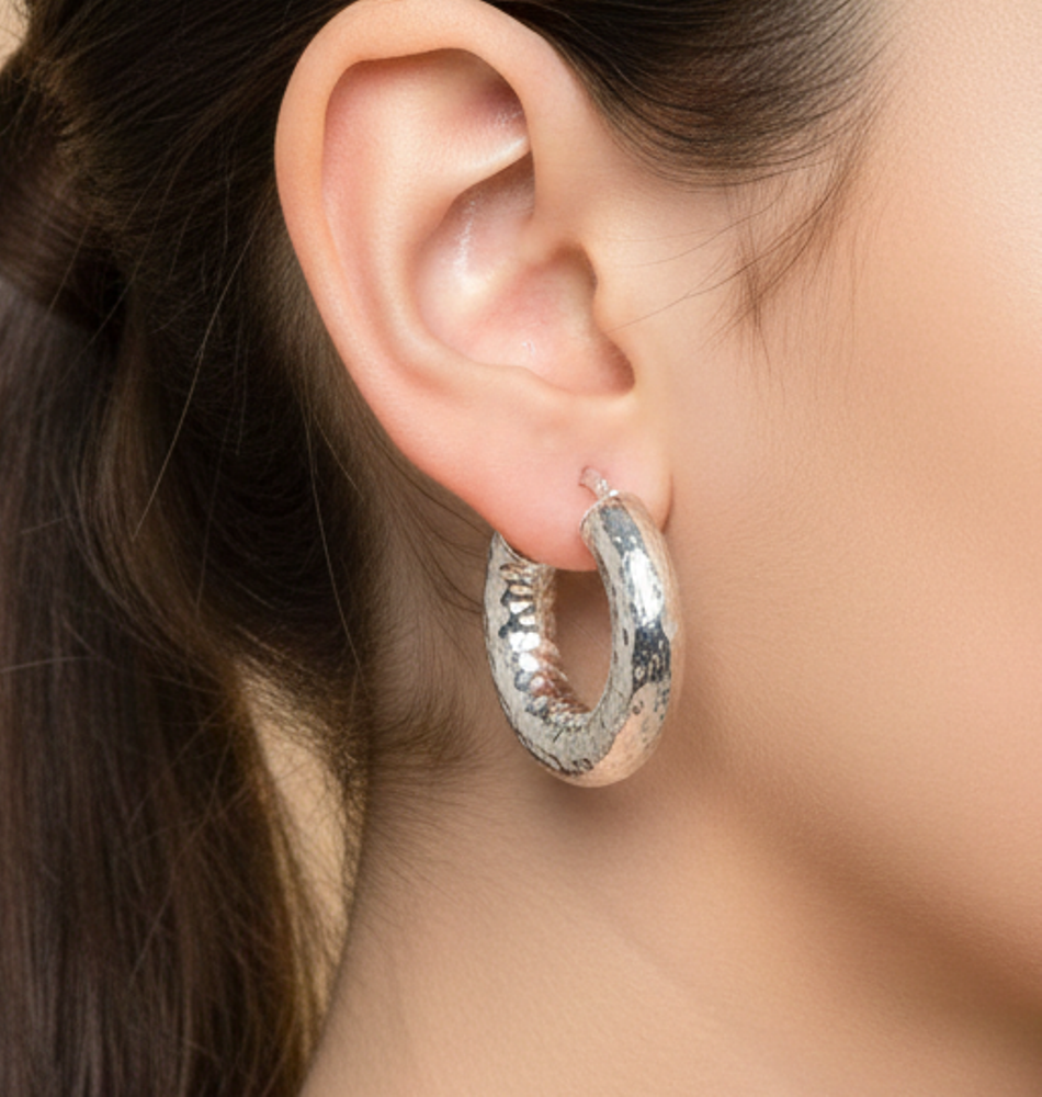 925 Solid Sterling Silver Plain Hoop Earring-1.1 Inch