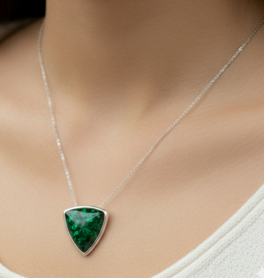 925 Solid Sterling Silver Natural Green Baltic Amber Chain Pendant-19.3 Inch