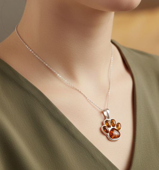 925 Solid Sterling Silver Natural Baltic Amber Chain Pendant- 19 Inches