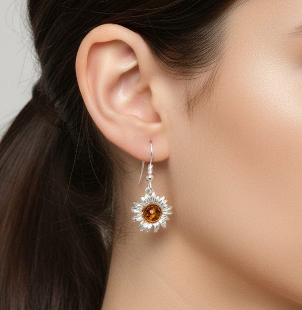 925 Solid Sterling Silver Natural Baltic Amber Hook Earring-1.2 Inches