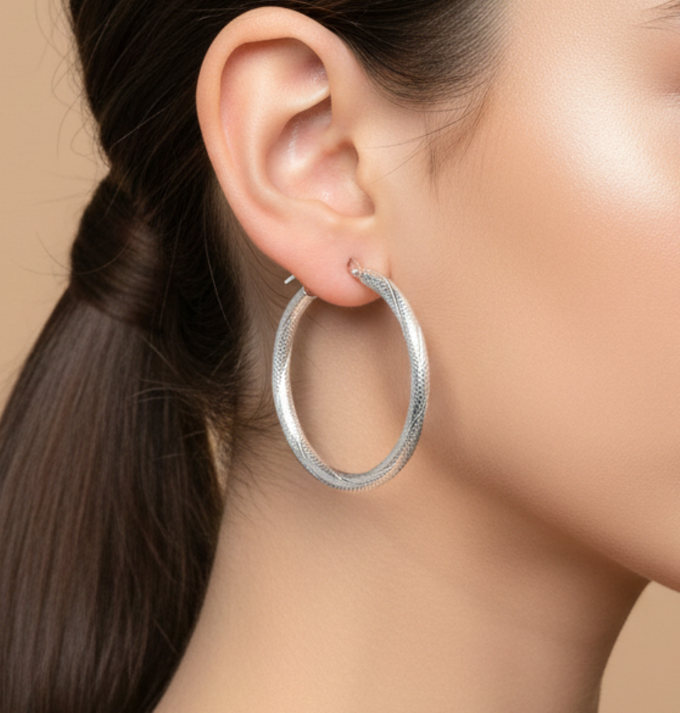 925 Solid Sterling Silver Plain Hoop Earring-1.6 Inch
