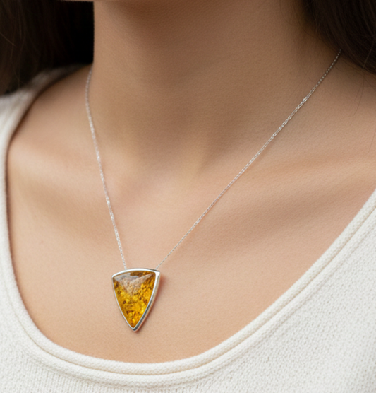925 Solid Sterling Silver Natural Baltic Amber Chain Pendant-19.3 Inches
