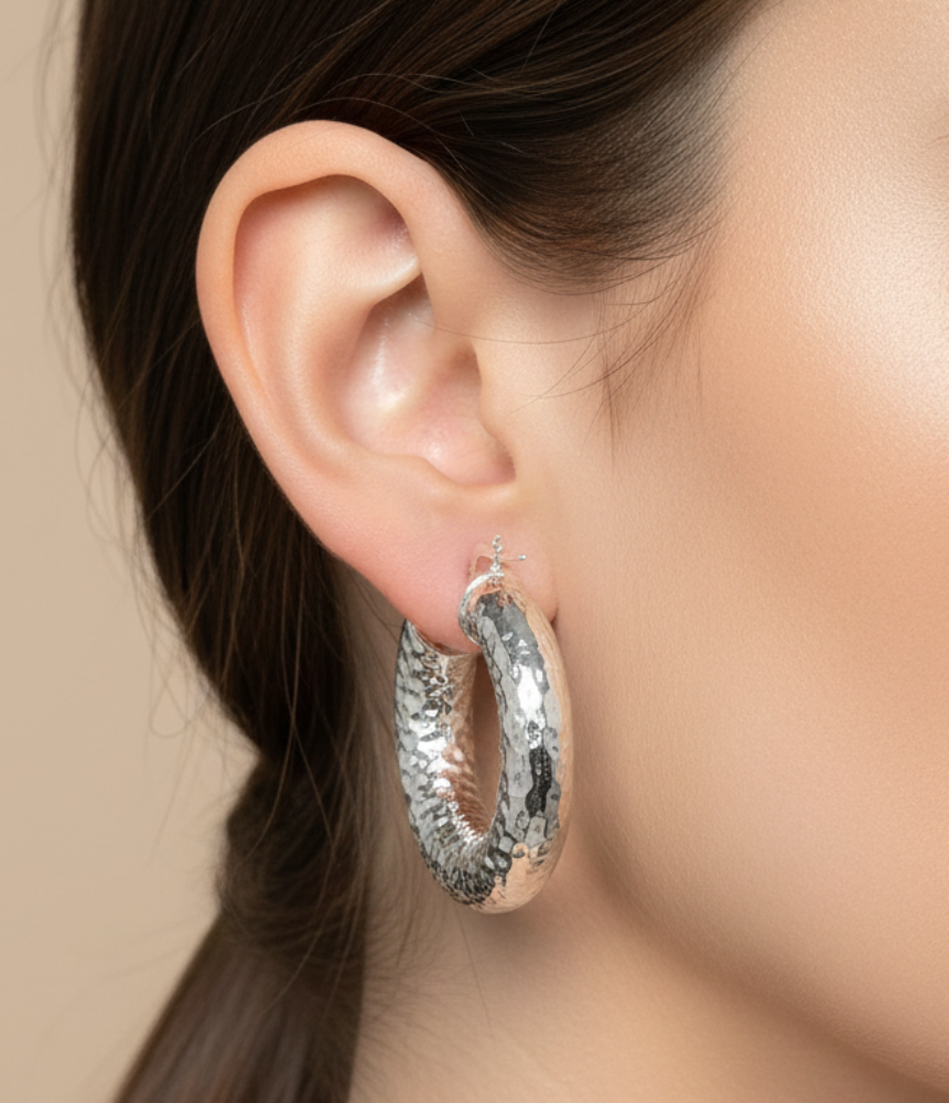 925 Solid Sterling Silver Plain Hoop Earring-1.2 Inch