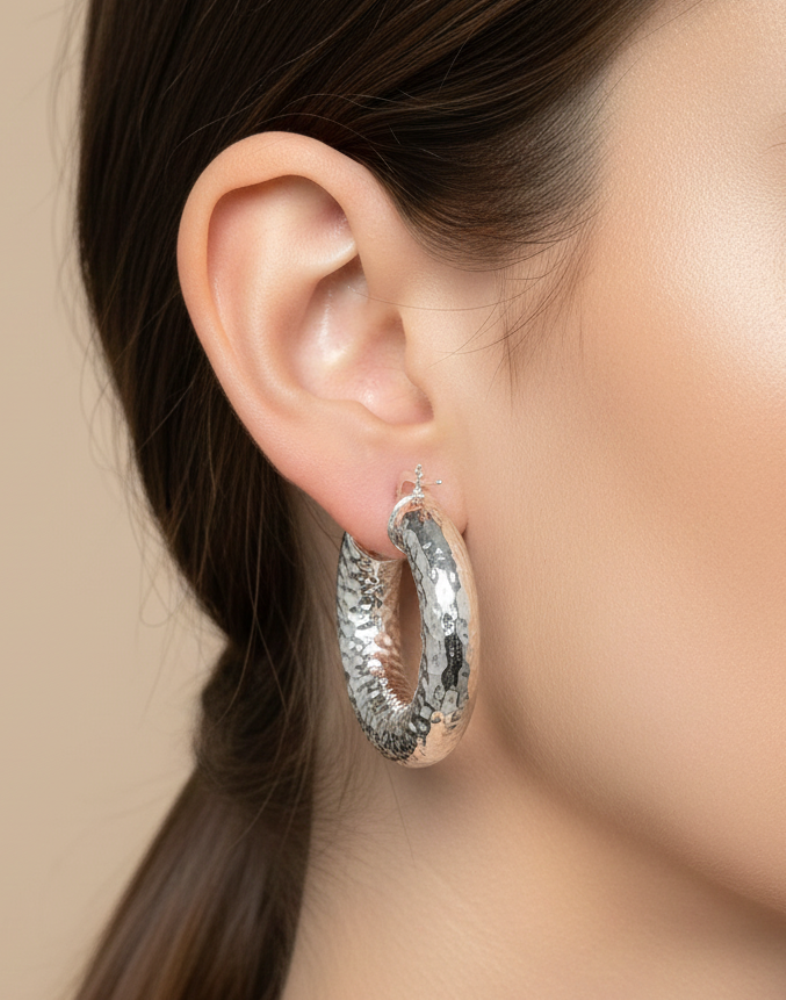 925 Solid Sterling Silver Plain Hoop Earring-1.7 Inch