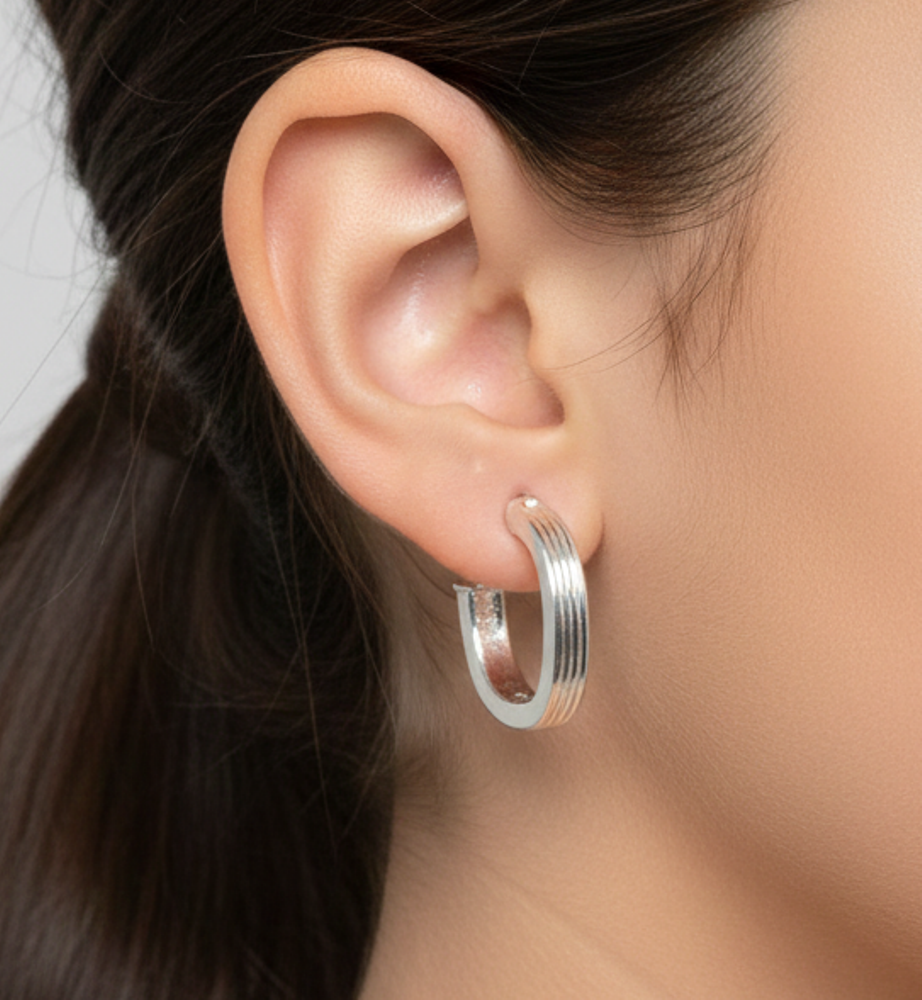 925 Solid Sterling Silver Plain Hoop Earring-0.8 Inch