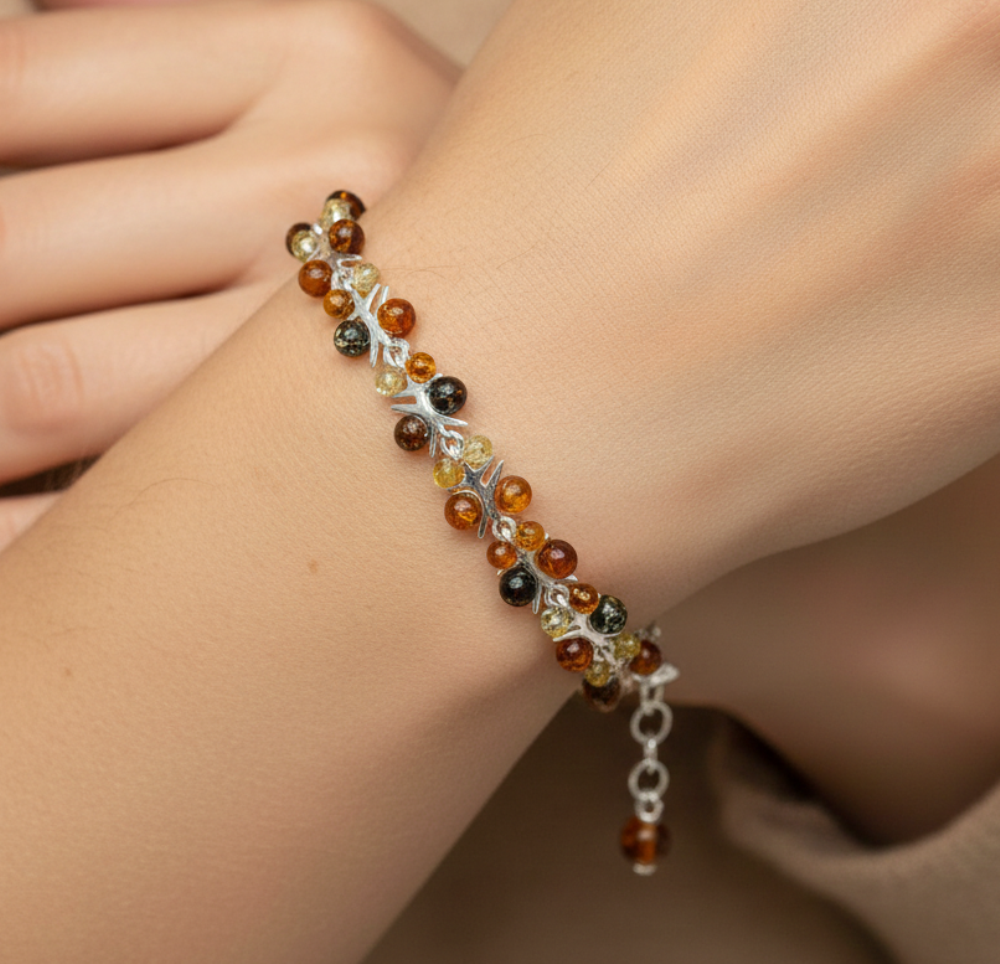 925 Solid Sterling Natural Baltic Amber Bracelet - 7.5 Inches