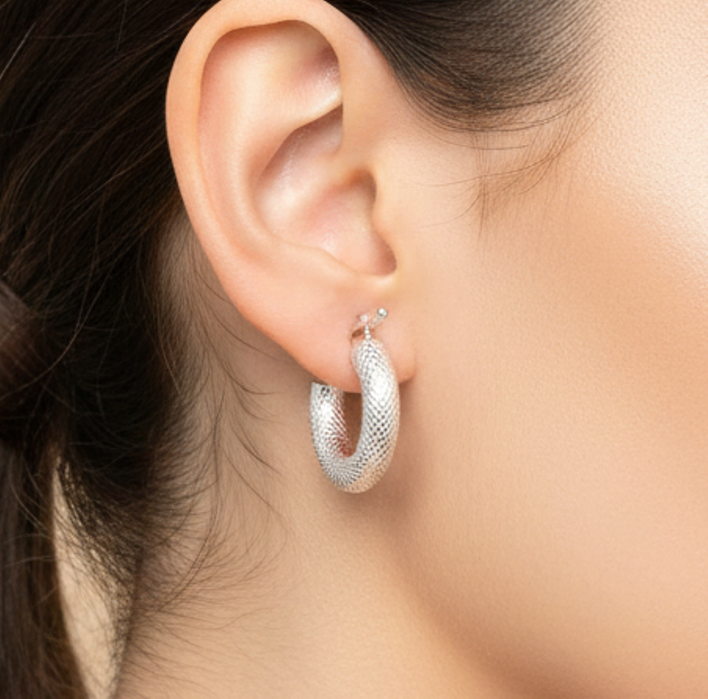 925 Solid Sterling Silver Plain Hoop Earring-0.7 Inch