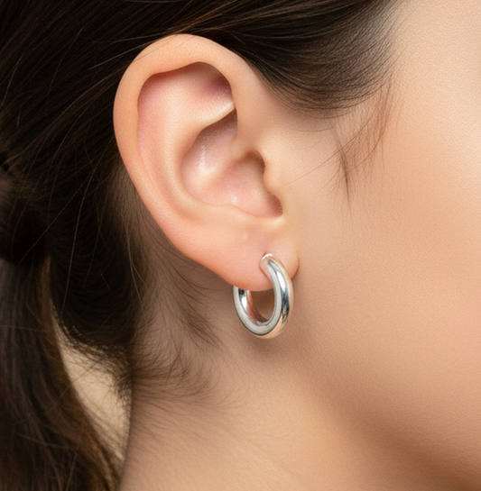 925 Solid Sterling Silver Plain Hoop Earring-0.7 Inch