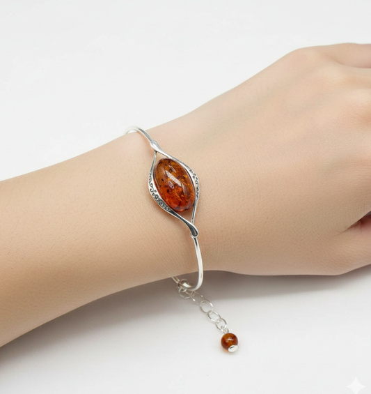 925 Solid Sterling Natural Baltic Amber Bracelet - 10.2 Cm