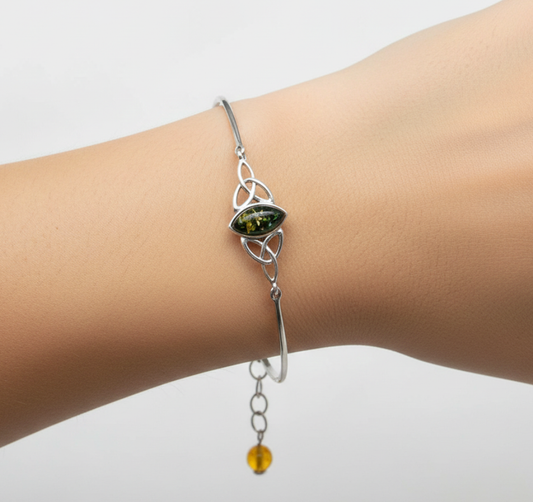 925 Solid Sterling Natural Baltic Amber Bracelet - 9 Cm