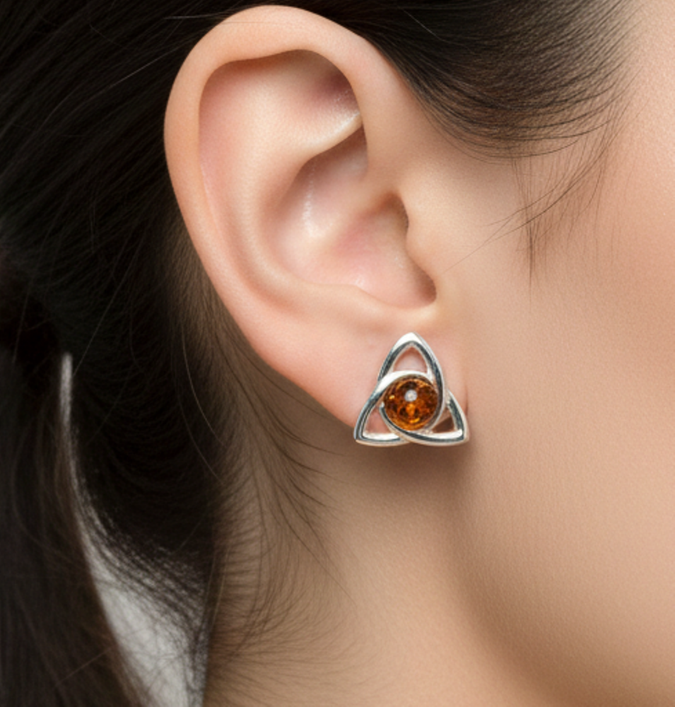 925 Solid Sterling Silver Natural Baltic Amber Flower Stud Earring